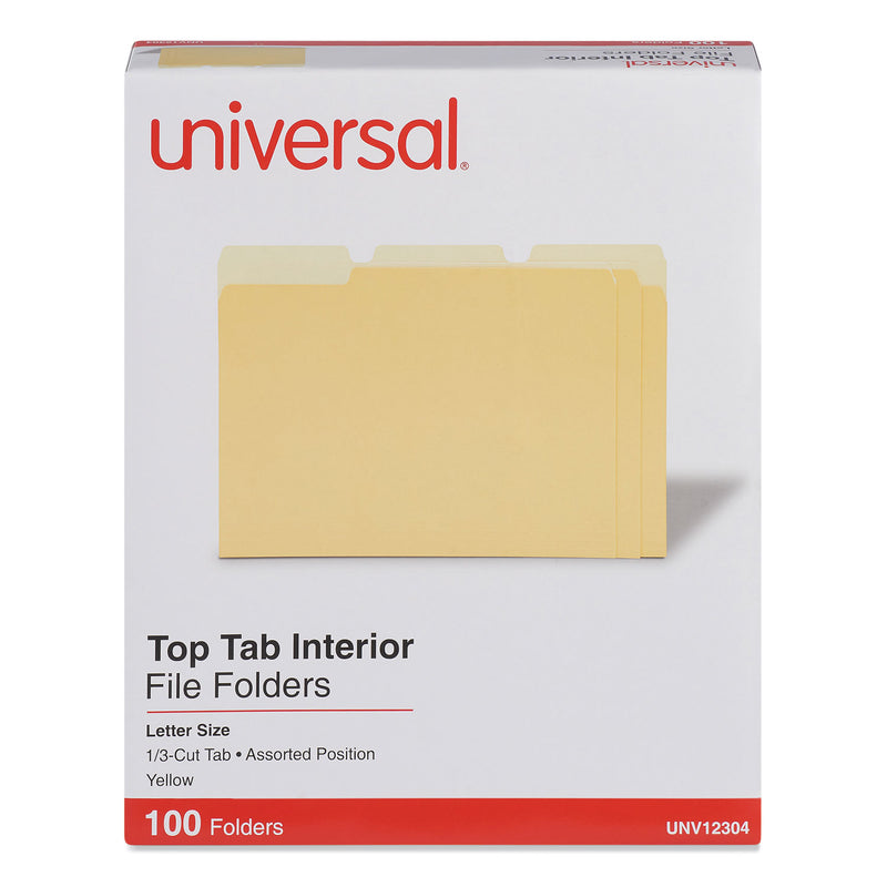 Universal Interior File Folders, 1/3-Cut Tabs: Assorted, Letter Size, 11-pt Stock, Yellow, 100/Box