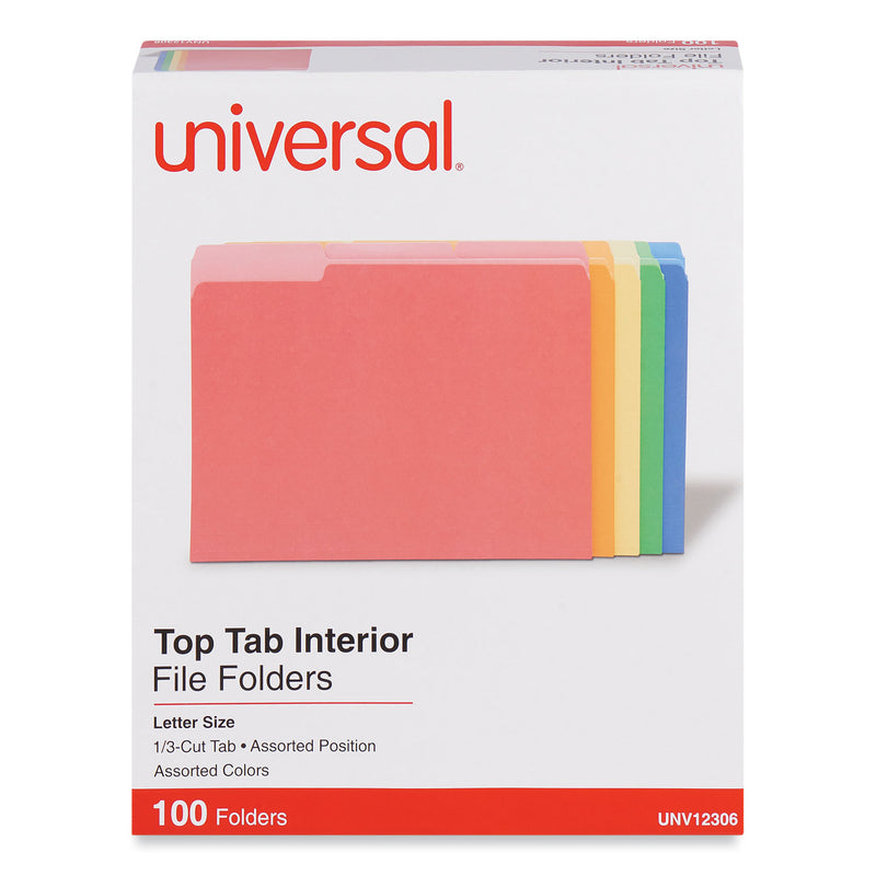 Universal Interior File Folders, 1/3-Cut Tabs: Assorted, Letter Size, 11-pt Stock, Assorted Colors, 100/Box