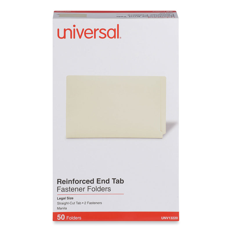 Universal Reinforced End Tab Fastener Folders, 2 Fasteners, Legal Size, Manila Exterior, 50/Box