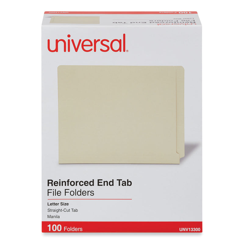 Universal Deluxe Reinforced End Tab Folders, 9" High Front, Straight Tabs, Letter Size, 0.75" Expansion, Manila, 100/Box
