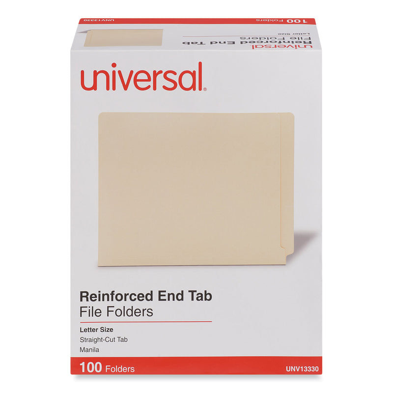 Universal Deluxe Reinforced End Tab Folders, Straight Tabs, Letter Size, 0.75" Expansion, Manila, 100/Box