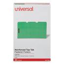 Universal Deluxe Reinforced Top Tab Fastener Folders, 2 Fasteners, Legal Size, Green Exterior, 50/Box