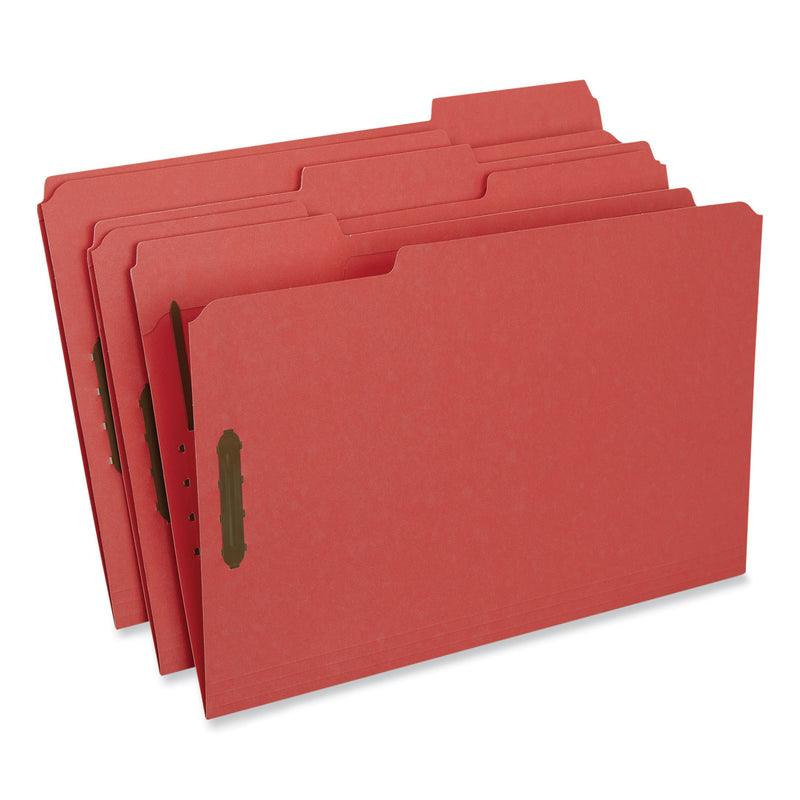 Universal Deluxe Reinforced Top Tab Fastener Folders, 2 Fasteners, Legal Size, Red Exterior, 50/Box