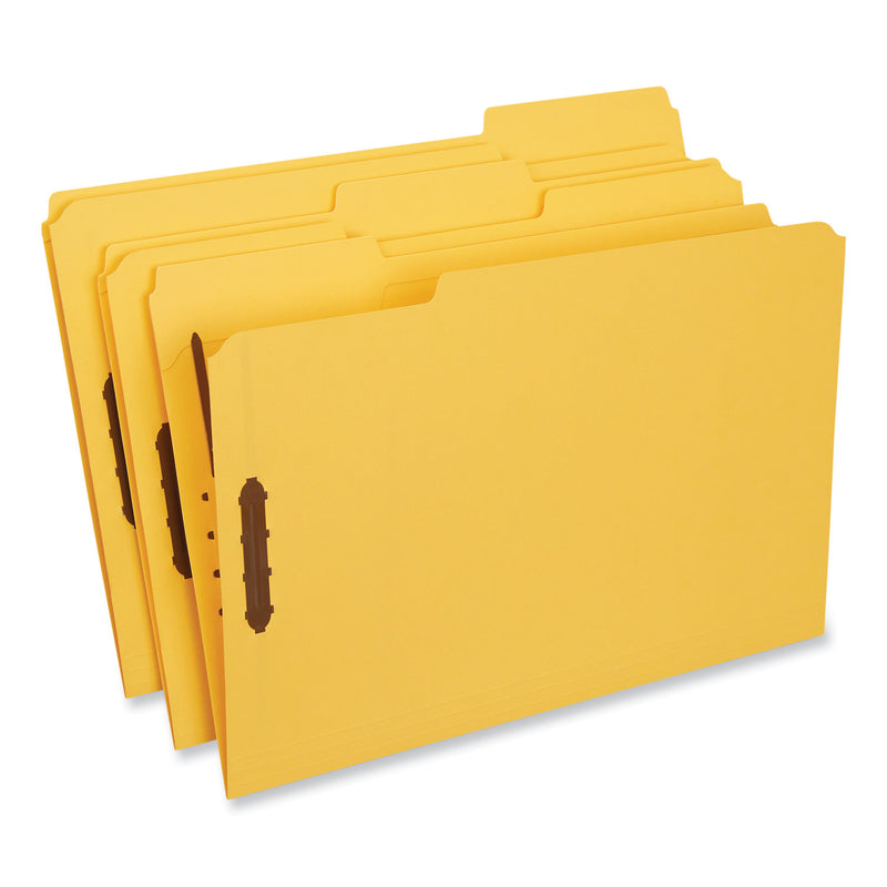 Universal Deluxe Reinforced Top Tab Fastener Folders, 2 Fasteners, Legal Size, Yellow Exterior, 50/Box