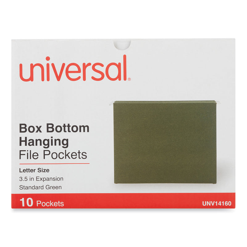 Universal Hanging Box Bottom File Pockets, 1 Section, 3.5" Capacity, Letter Size, Standard Green, 10/Box