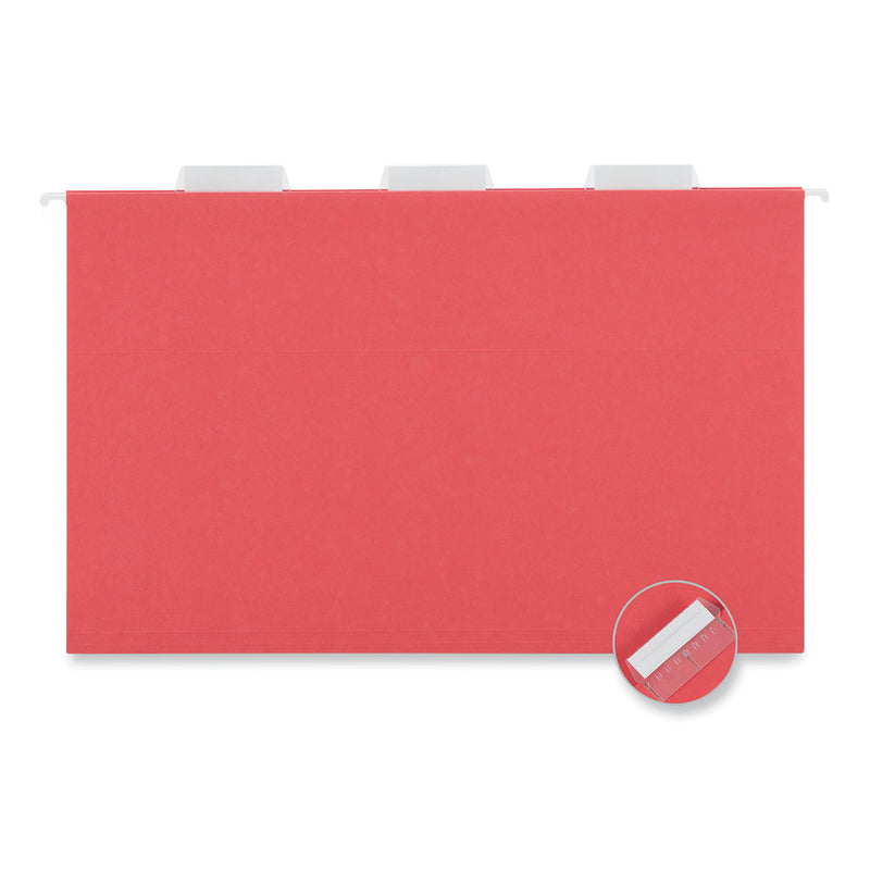 Universal Deluxe Bright Color Hanging File Folders, Legal Size, 1/5-Cut Tabs, Red, 25/Box