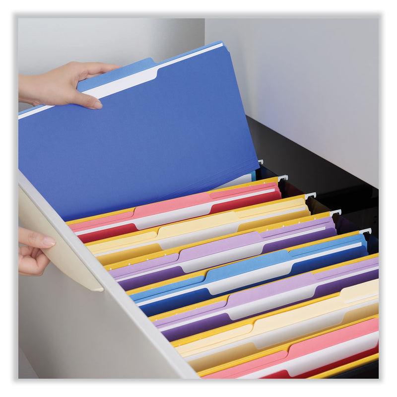Universal Interior File Folders, 1/3-Cut Tabs: Assorted, Legal Size, 11-pt Stock, Blue, 100/Box