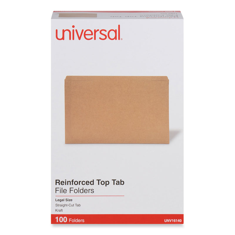 Universal Reinforced Kraft Top Tab File Folders, Straight Tabs, Legal Size, 0.75" Expansion, Brown, 100/Box