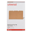 Universal Reinforced Kraft Top Tab File Folders, 1/3-Cut Tabs: Assorted, Legal Size, 0.75" Expansion, Brown, 100/Box