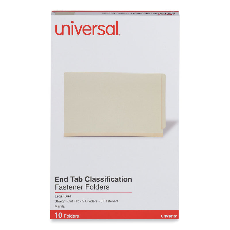 Universal Six-Section Manila End Tab Classification Folders, 2 Dividers, Legal Size, Manila, 10/Box