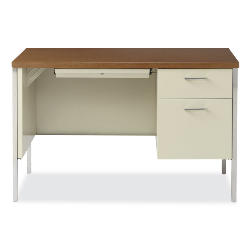 Alera Single Pedestal Steel Desk, 45.25" x 24" x 29.5", Cherry/Putty