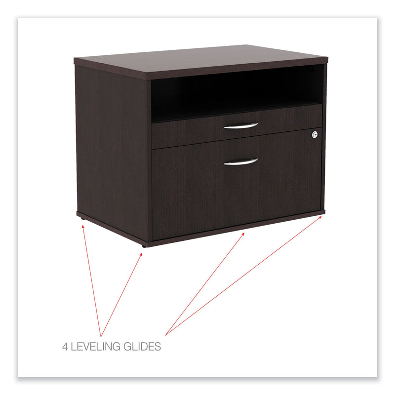 Alera Open Office Desk Series Low File Cabinet Credenza, 2-Drawer: Pencil/File,Legal/Letter,1 Shelf,Espresso,29.5x19.13x22.88