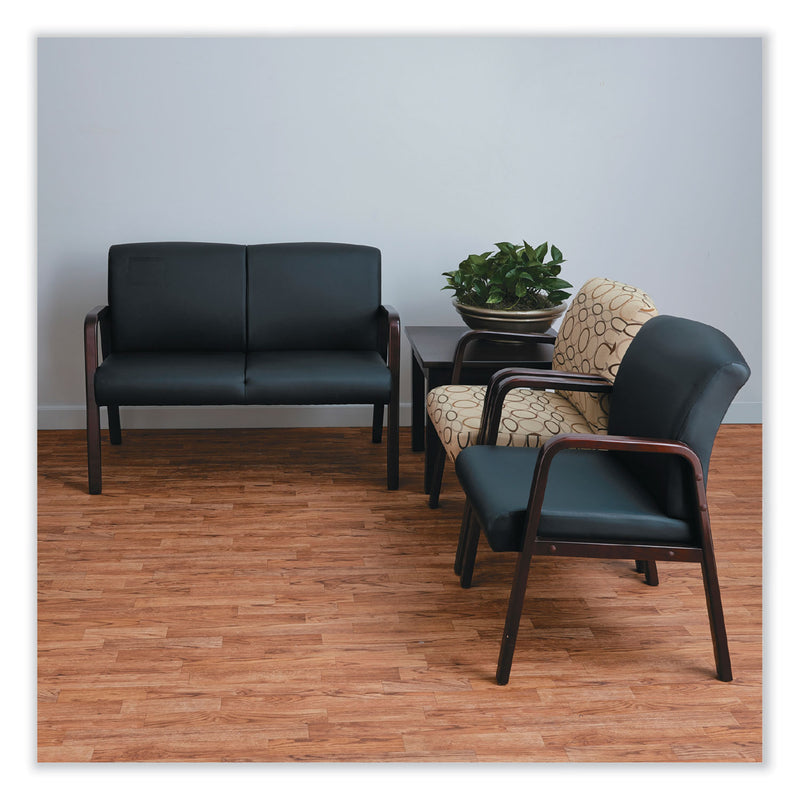 Alera Reception Lounge Series Wood Loveseat, 44.88w x 26.13d x 33h, Black/Mahogany