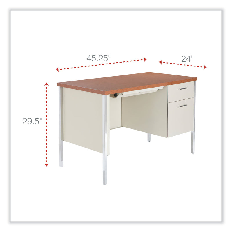 Alera Single Pedestal Steel Desk, 45.25" x 24" x 29.5", Cherry/Putty