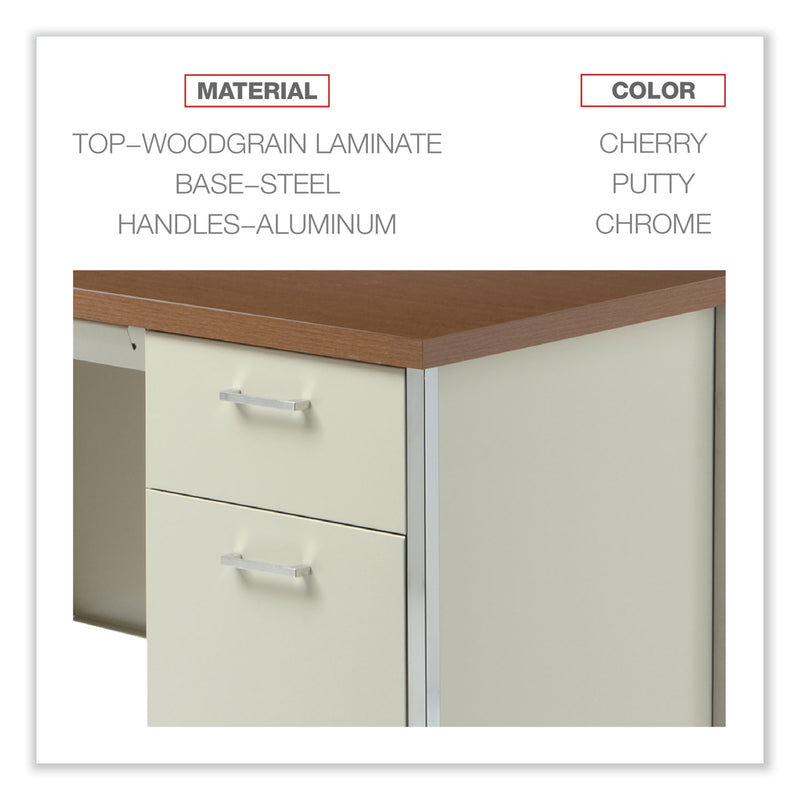 Alera Single Pedestal Steel Desk, 45.25" x 24" x 29.5", Cherry/Putty