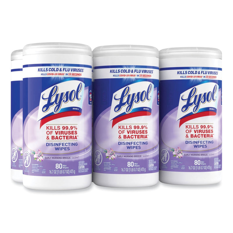 LYSOL Disinfecting Wipes, 7 x 7.25, Early Morning Breeze, 80 Wipes/Canister, 6 Canisters/Carton