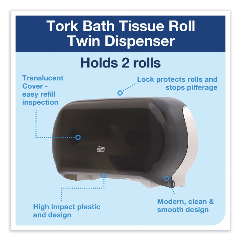 Tork Twin Standard Roll Bath Tissue Dispenser, 12.75 x 5.57 x 8.25, Smoke