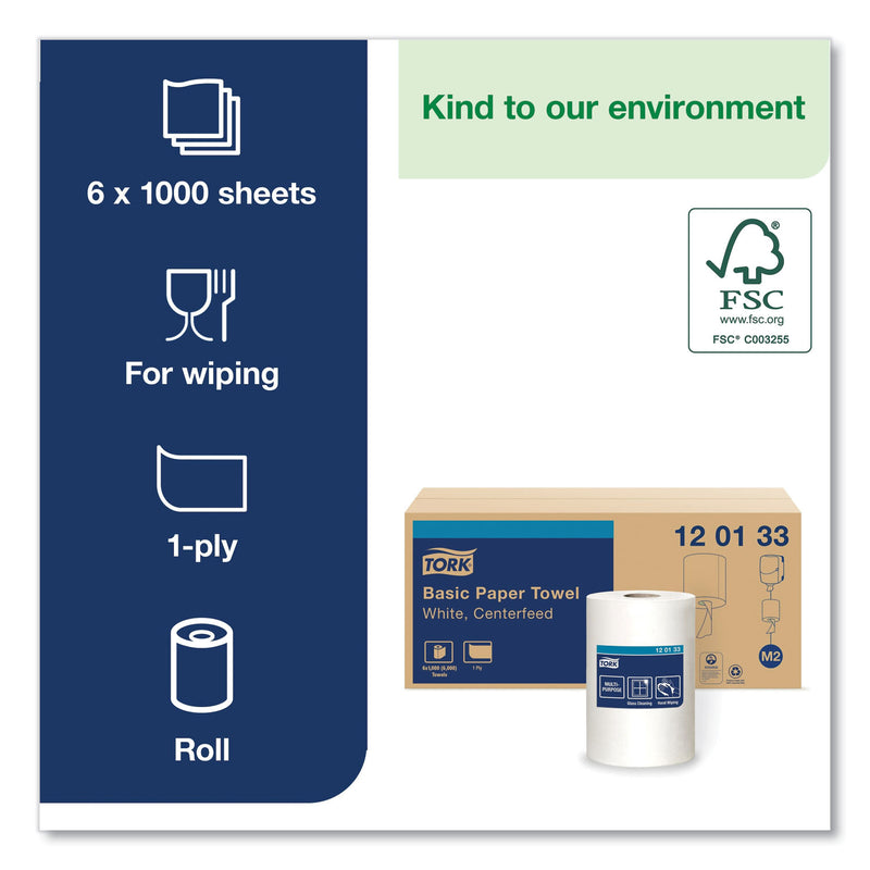 Tork Advanced Centerfeed Hand Towel, 1-Ply, 8.25 x 11.8, White, 1,000/Roll, 6/Carton