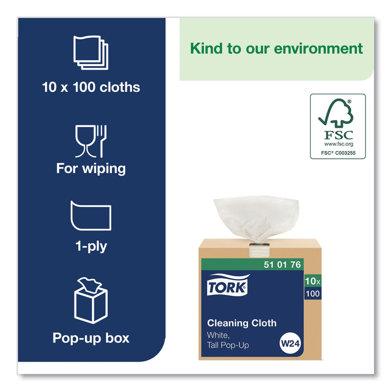 Tork Cleaning Cloth, 8.46 x 16.13, White, 100 Wipes/Box, 10 Boxes/Carton