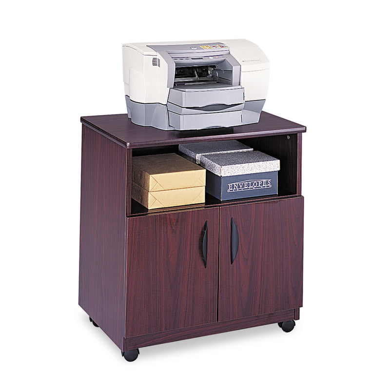 Safco Mobile Machine Stand, Open Compartment, Engineered Wood, 3 Shelves, 200 lb Capacity, 28" x 19.75" x 30.5", Mahogany