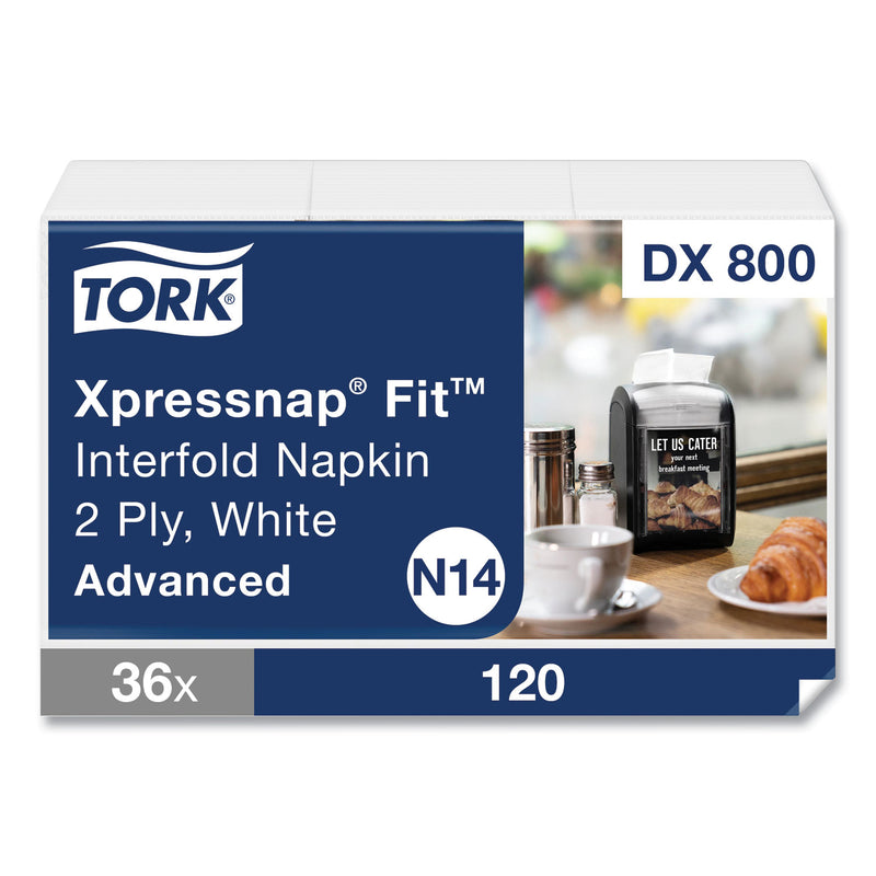 Tork Xpressnap Fit Interfold Dispenser Napkins, 2-Ply, 6.5 x 8.39, White, 120/Pack, 36 Packs/Carton