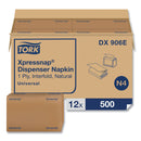 Tork Xpressnap Interfold Dispenser Napkins, 2-Ply, Bag-Pack, 13 x 8.5, Natural, 500/Pack, 12 Packs/Carton