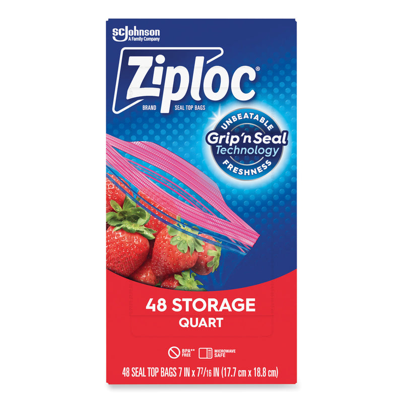 Ziploc Double Zipper Storage Bags, 1 qt, 1.75 mil, 9.63" x 8.5", Clear, 9/Carton