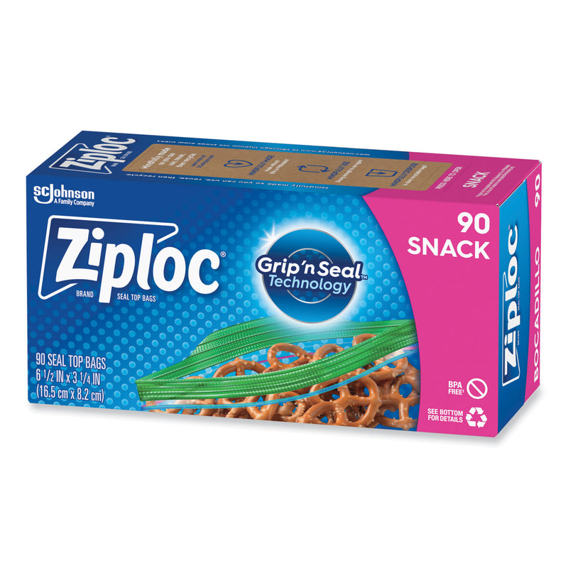 Ziploc Seal Top Snack Bags, 10 oz, 6.5" x 3.25", Clear, 90/Box, 12 Boxes/Carton