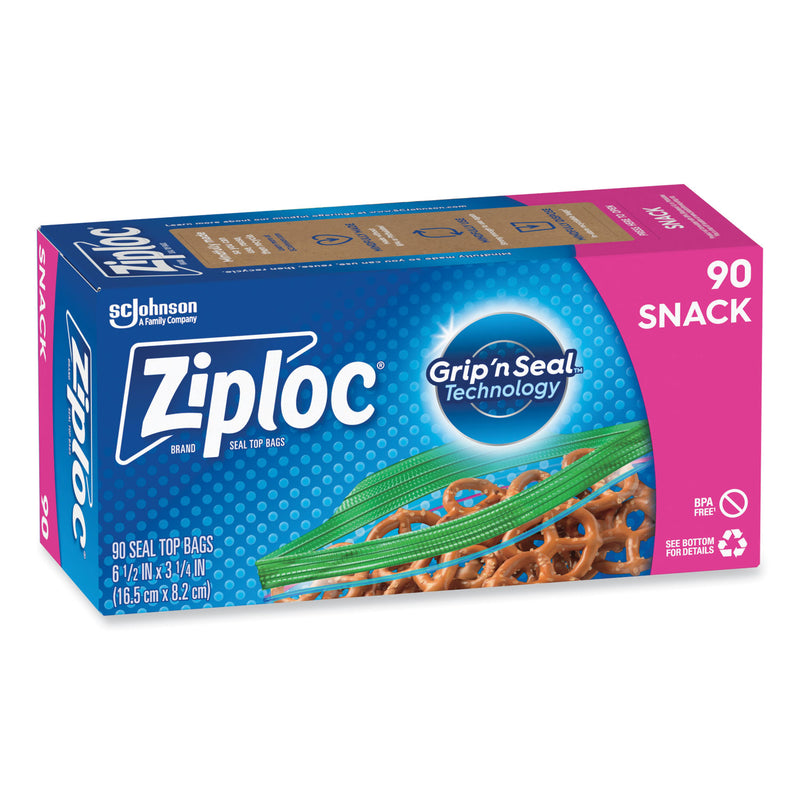 Ziploc Seal Top Snack Bags, 10 oz, 6.5" x 3.25", Clear, 90/Box, 12 Boxes/Carton