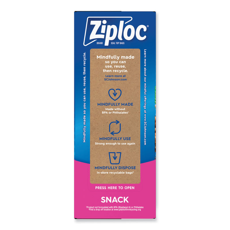 Ziploc Seal Top Snack Bags, 10 oz, 6.5" x 3.25", Clear, 90/Box, 12 Boxes/Carton