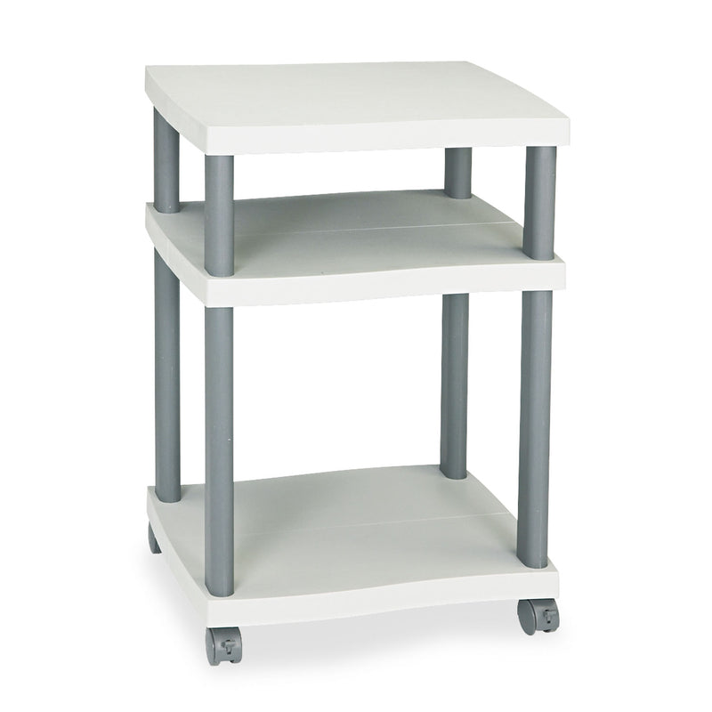 Safco Wave Design Deskside Printer Stand, Plastic, 3 Shelves, 20" x 17.5" x 29.25", White/Charcoal Gray