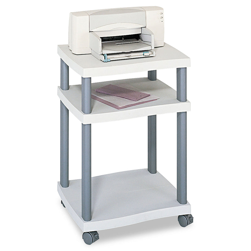 Safco Wave Design Deskside Printer Stand, Plastic, 3 Shelves, 20" x 17.5" x 29.25", White/Charcoal Gray