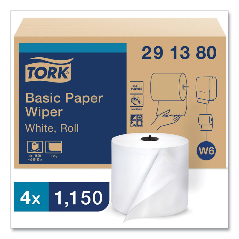 Tork Paper Wiper Roll Towel, 7.68" x 1,150 ft, White, 4 Rolls/Carton