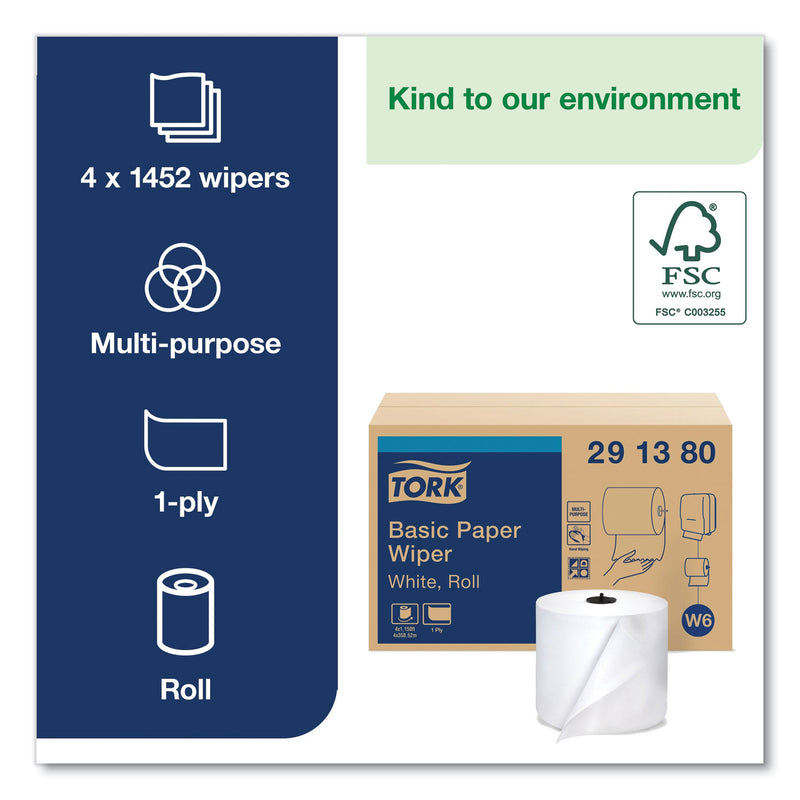 Tork Paper Wiper Roll Towel, 7.68" x 1,150 ft, White, 4 Rolls/Carton