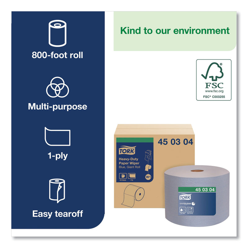 Tork Heavy-Duty Paper Wiper, 11.1" x 800 ft, Blue