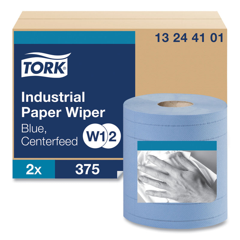 Tork Industrial Paper Wiper, 4-Ply, 11 x 15.75, Blue, 375 Wipes/Roll, 2 Rolls/Carton