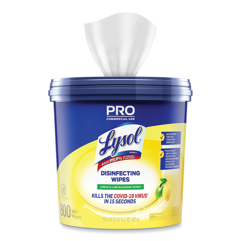 LYSOL Professional Disinfecting Wipe Bucket, 6 x 8, Lemon and Lime Blossom, 800 Wipes/Bucket, 2 Buckets/Carton