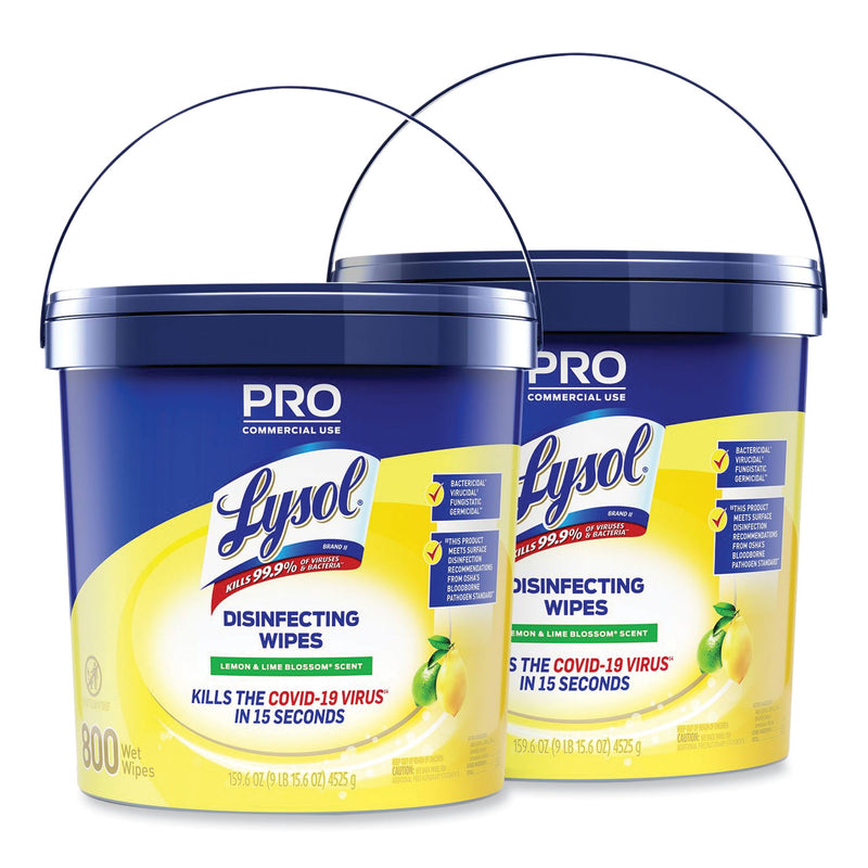 LYSOL Professional Disinfecting Wipe Bucket, 6 x 8, Lemon and Lime Blossom, 800 Wipes/Bucket, 2 Buckets/Carton