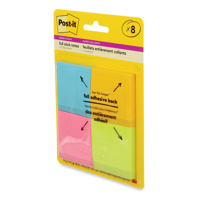 Post-it Full Stick Notes, 2" x 2", Energy Boost Collection Colors, 25 Sheets/Pad, 8 Pads/Pack