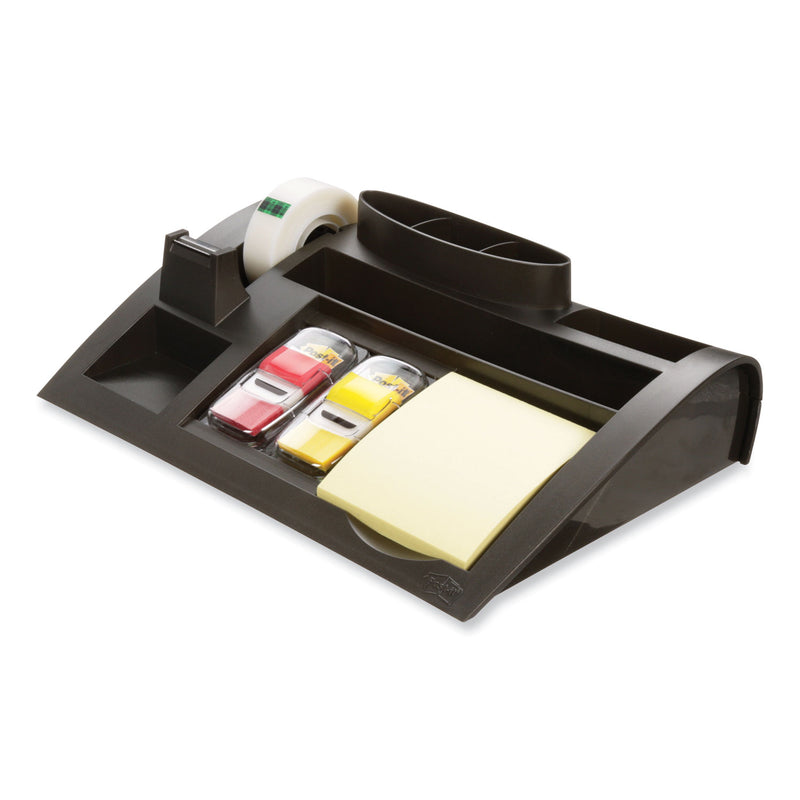 Post-it Notes Dispenser with Weighted Base, 9 Compartments, Plastic, 10.25 x 6.75 x 2.75, Black