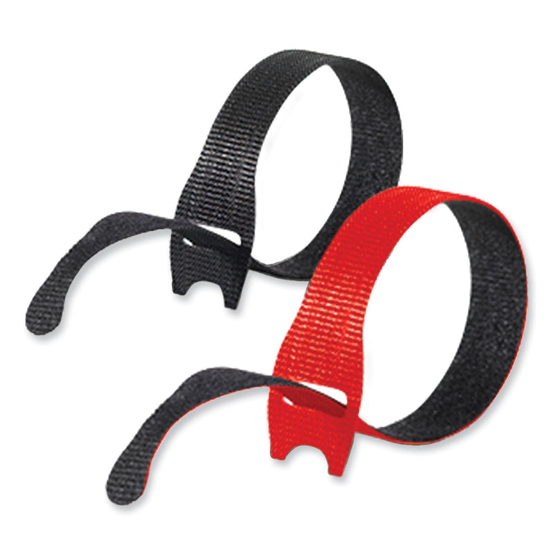 VELCRO ONE-WRAP Ties and Straps, 0.5" x 8", Black;Red, 100/Pack