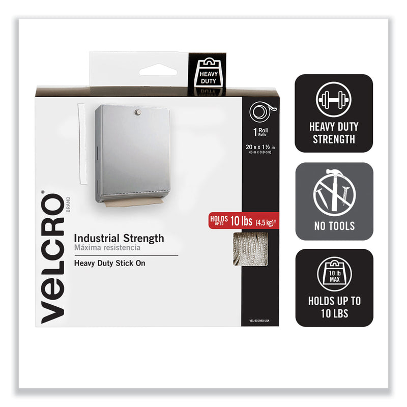 VELCRO Industrial-Strength Heavy-Duty Fasteners with Dispenser Box, 2" x 15 ft, White