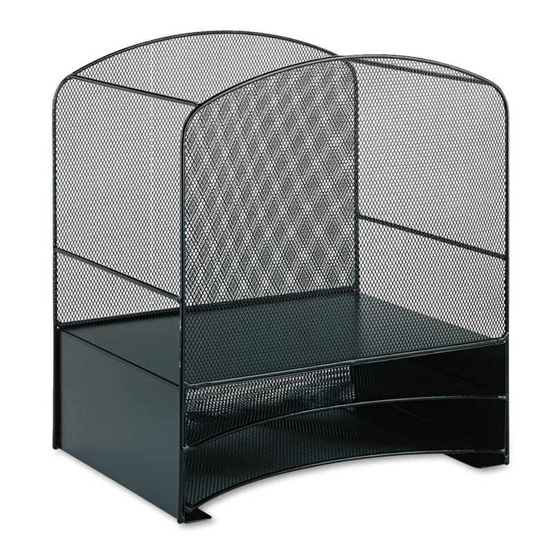 Safco Onyx Mesh Desktop Hanging File With Two Horizontal Trays, 3 Sections, Letter Size, 10.75" Long, Black