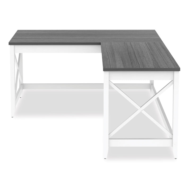 Workspace by Alera L-Shaped Farmhouse Desk, 58.27" x 58.27" x 29.53", Gray/White