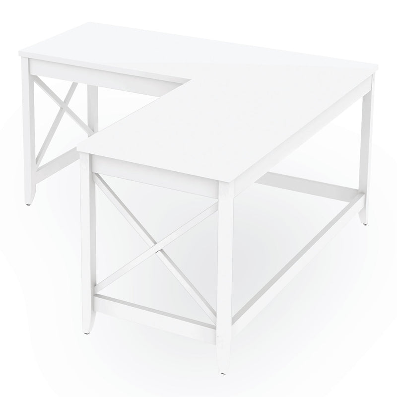 Workspace by Alera L-Shaped Farmhouse Desk, 58.27" x 58.27" x 29.53", White