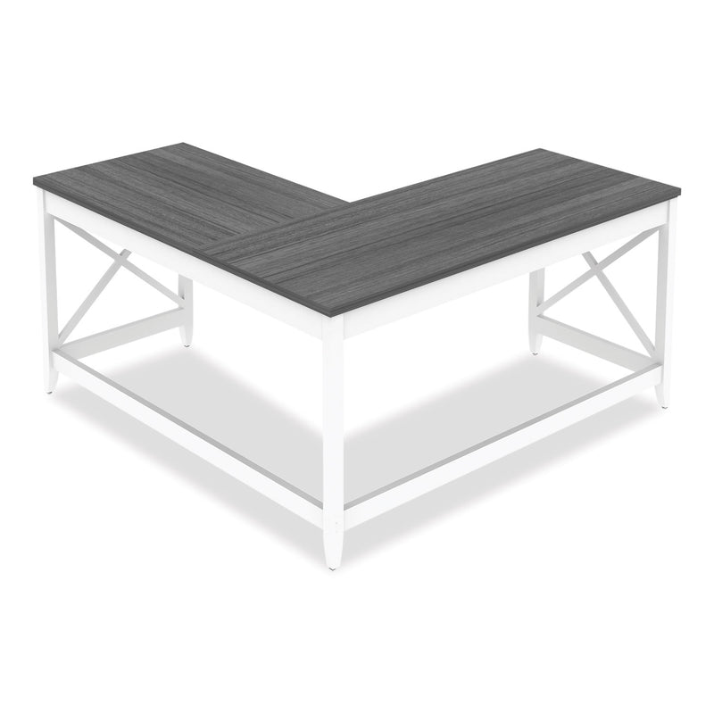 Workspace by Alera L-Shaped Farmhouse Desk, 58.27" x 58.27" x 29.53", Gray/White