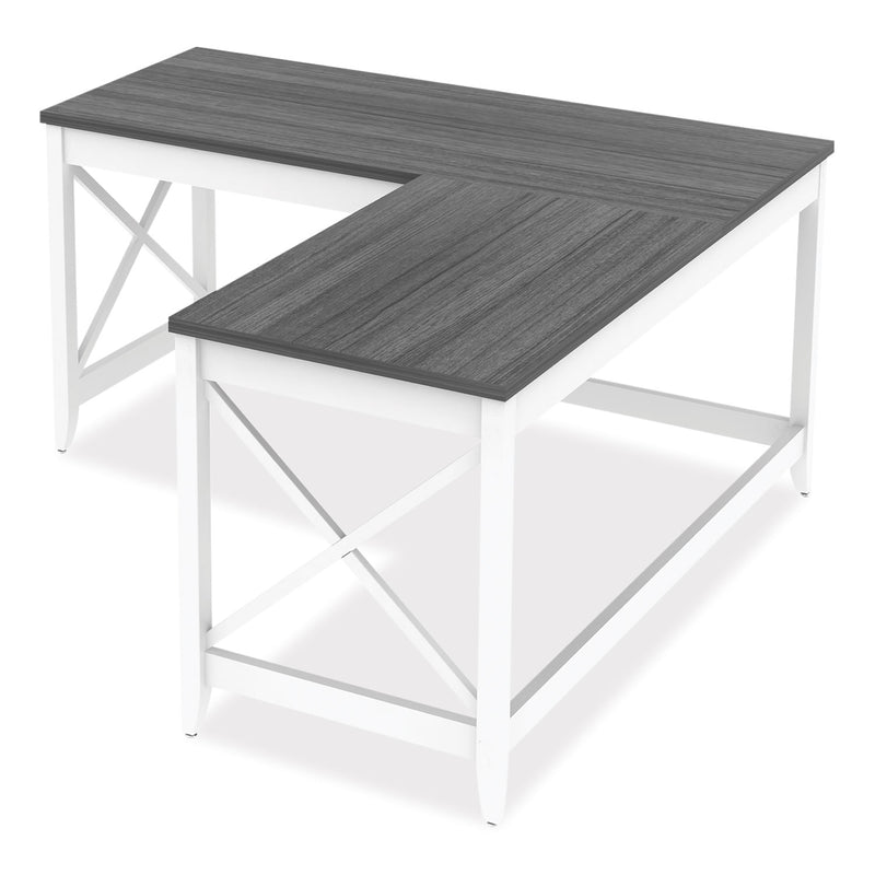 Workspace by Alera L-Shaped Farmhouse Desk, 58.27" x 58.27" x 29.53", Gray/White