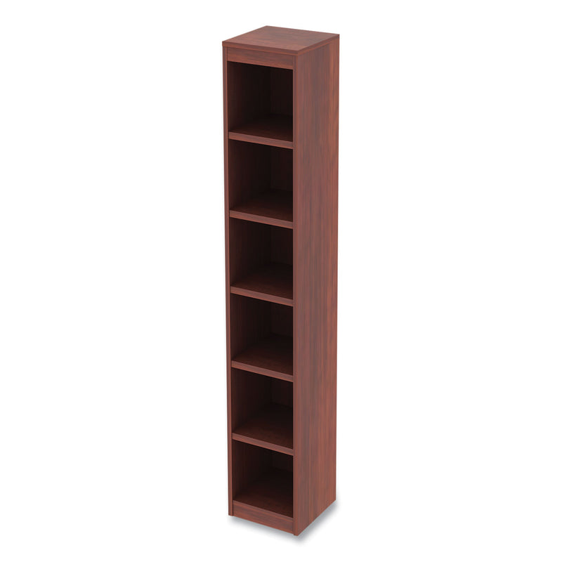 Alera Valencia Series Narrow Profile Bookcase, Six-Shelf, 11.81w x 11.81d x 71.73h, Medium Cherry