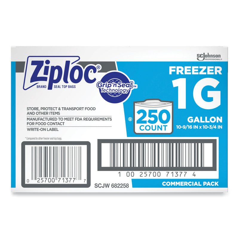 Ziploc Double Zipper Freezer Bags, 1 gal, 2.7 mil, 10.56" x 10.75", Clear, 250/Carton