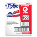 Ziploc Double Zipper Storage Bags, 1 qt, 1.75 mil, 7" x 7.75", Clear, 500/Box